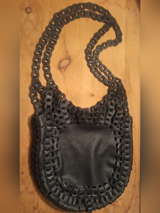 Handbags - Black Woven Leather Shoulder Bag